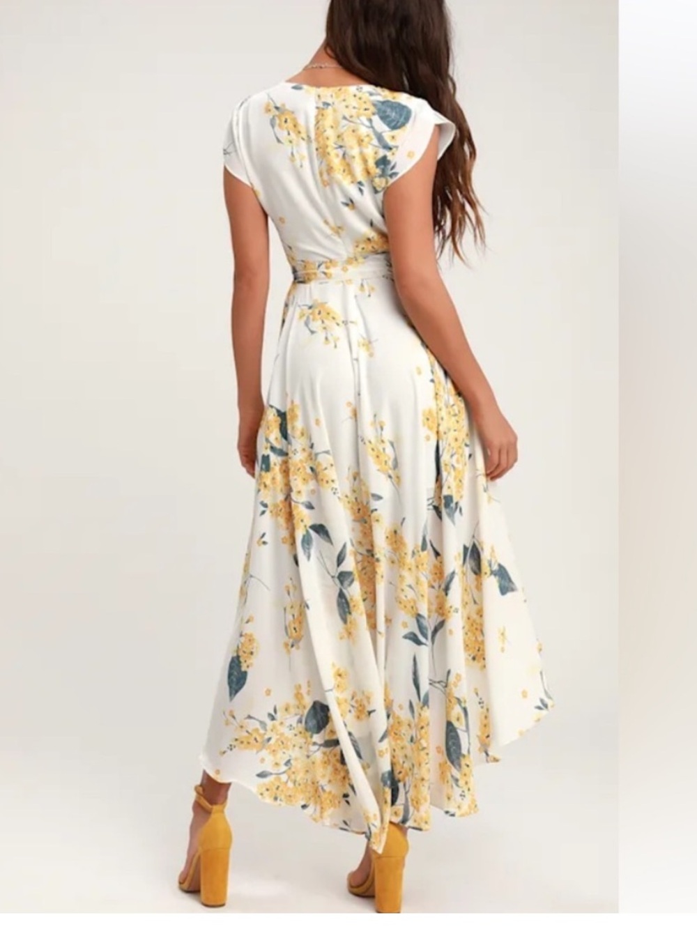 Lulu's White Floral V-Neck Hi-Low Midi Dress - Picture 3 of 13